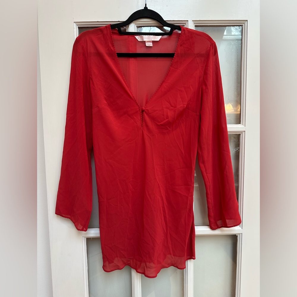 Vintage Victorias Secret VS Y2K Red Sheer Lingerie Kimono Intimates Size XS